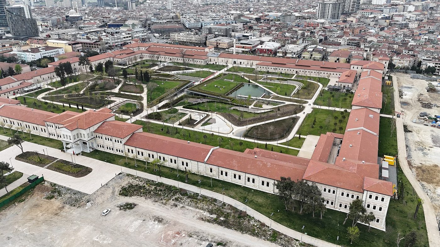Aerial view of the Rami Barracks complex and its gardens